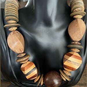 Vintage wood beaded disk necklace